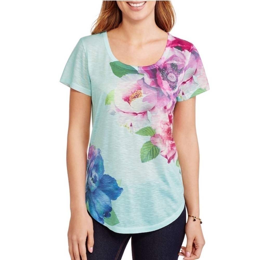 White Stag Short Sleeve Scoop Neck Floral